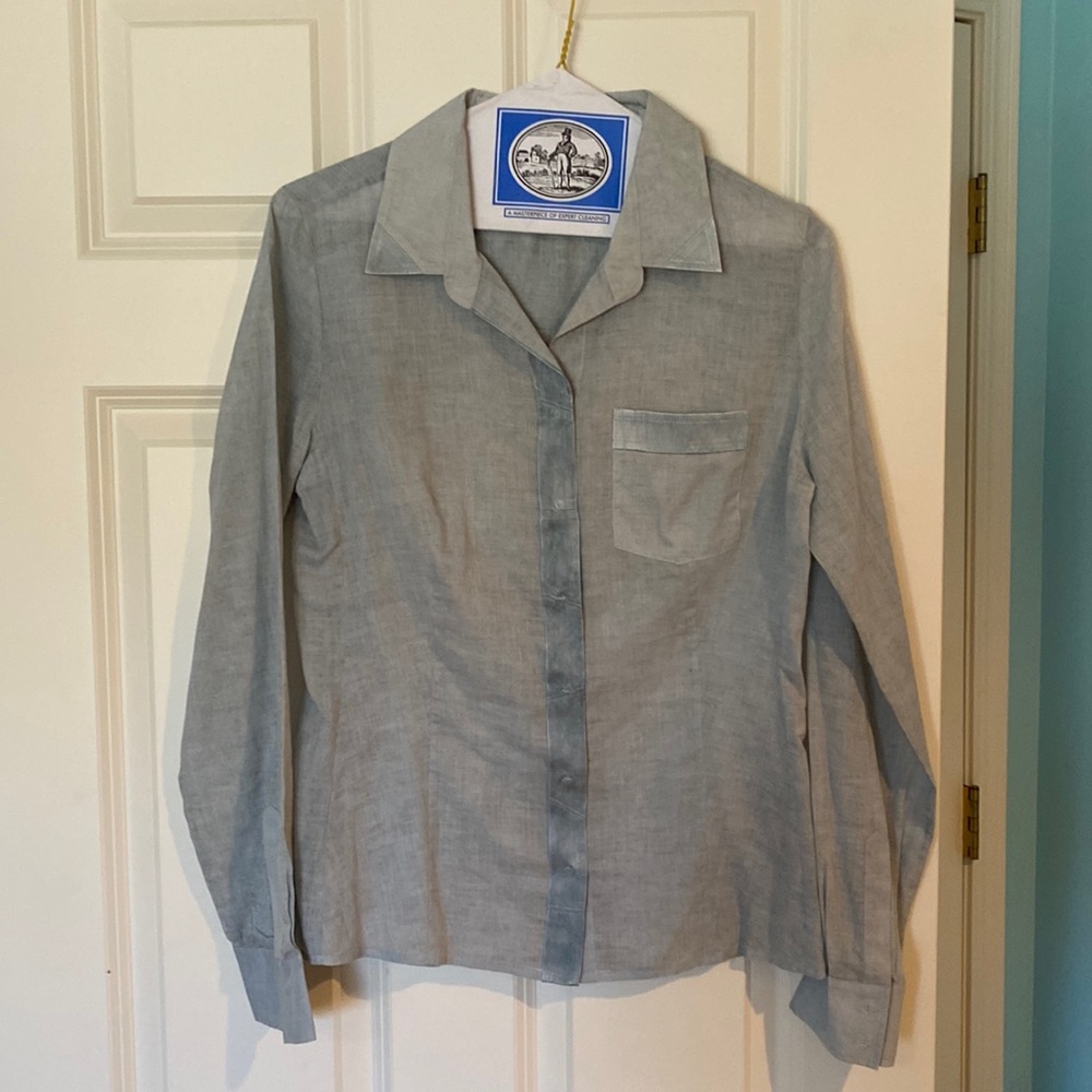 Long Sleeve Button Down Top with Trim
